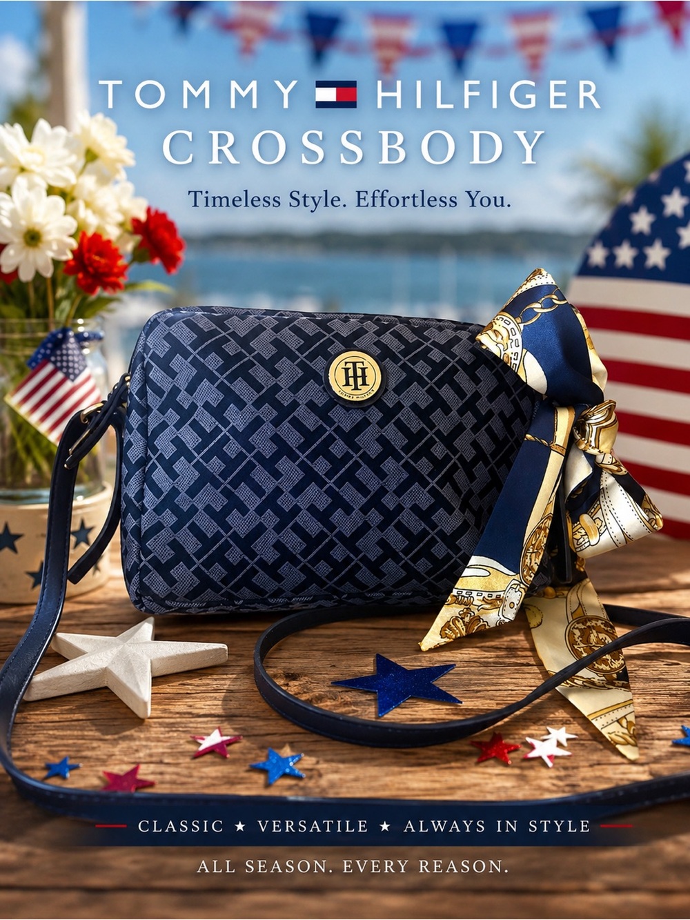 Tommy Hilfiger Navy and Gold Designer Women's Crossbody Bag